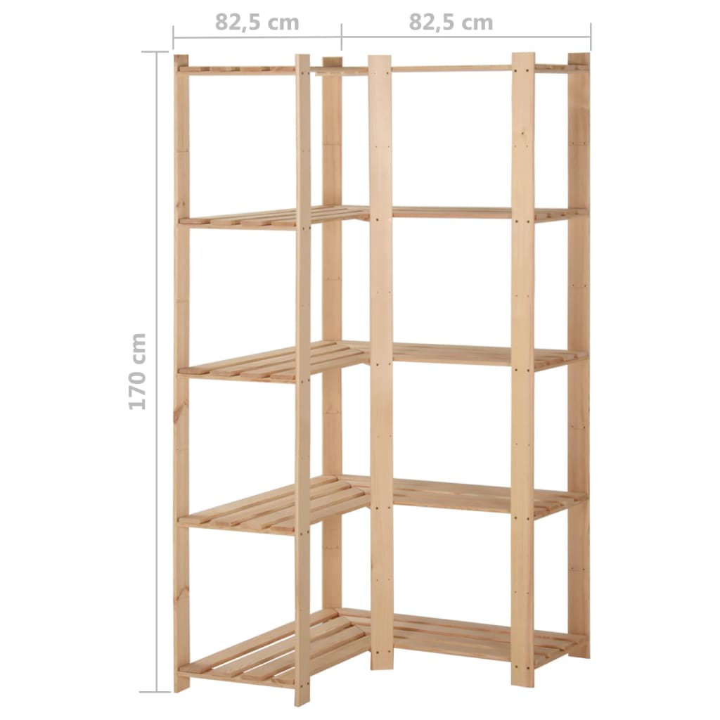 Kutni stalak za pohranu 5 razina 80x28,5x170cm masivna borovina