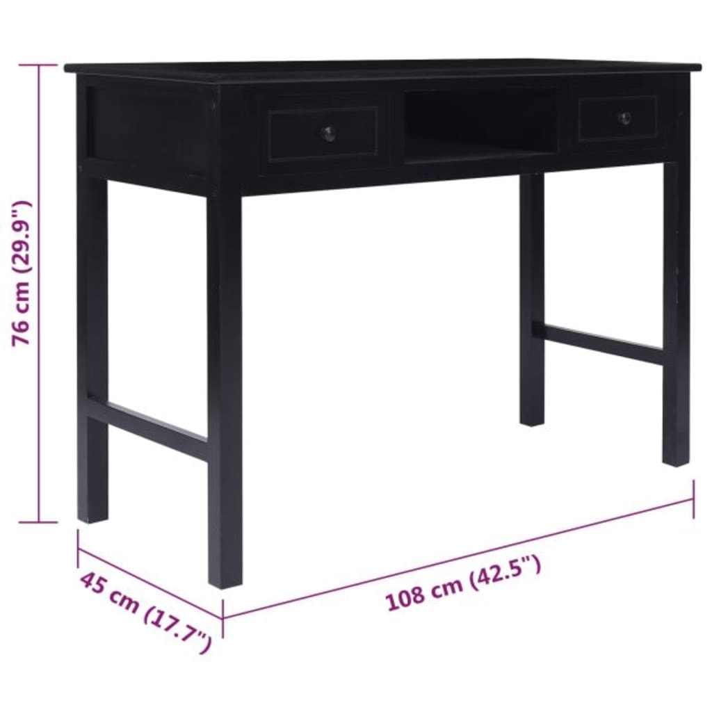 Radni stol crni 108 x 45 x 76 cm od masivnog drva paulovnije