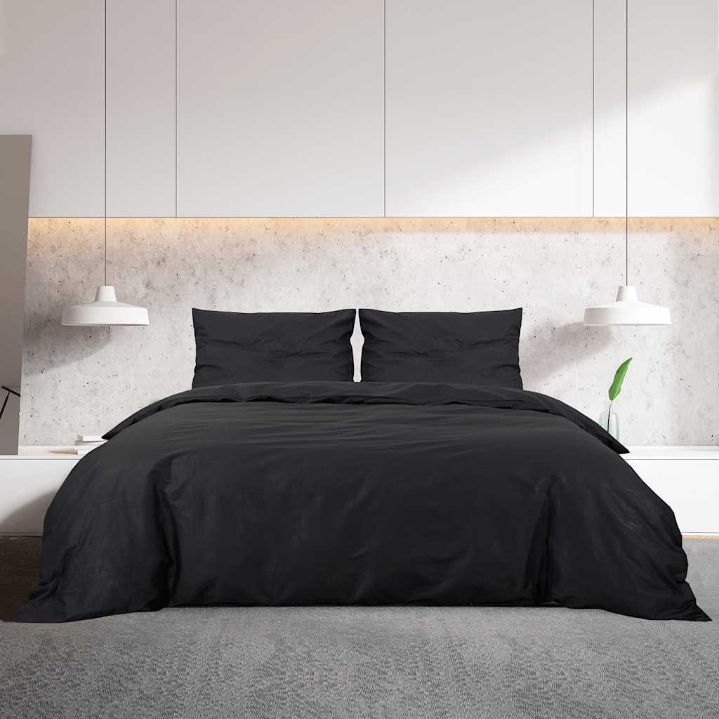 Set posteljine za poplun crni 135 x 200 cm lagana mikrovlakna
