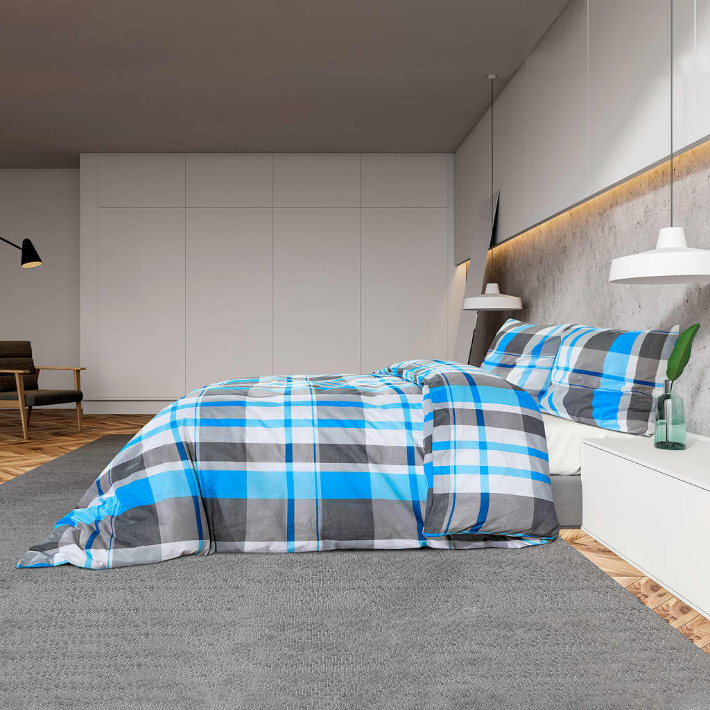 Set posteljine za poplun plavo-sivi 140x200 cm pamučni