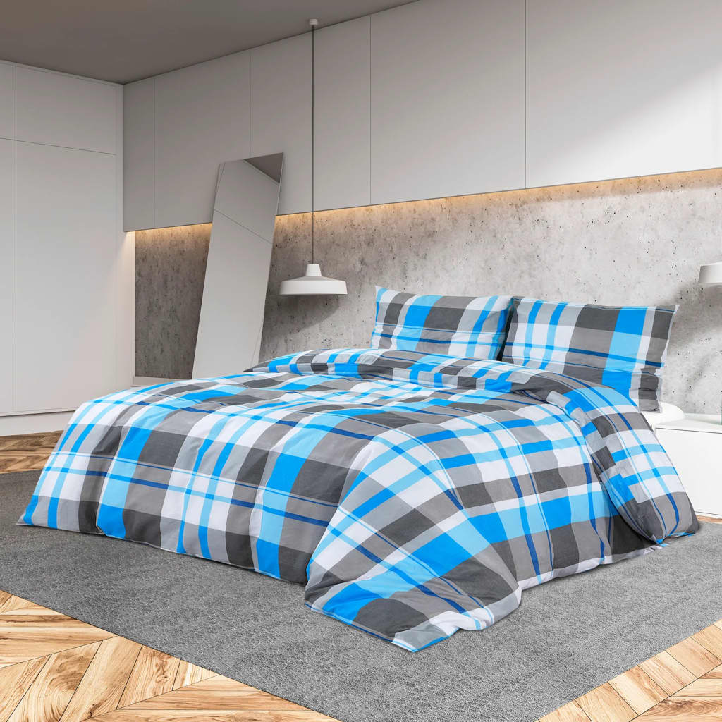 Set posteljine za poplun plavo-sivi 200x220 cm pamučni