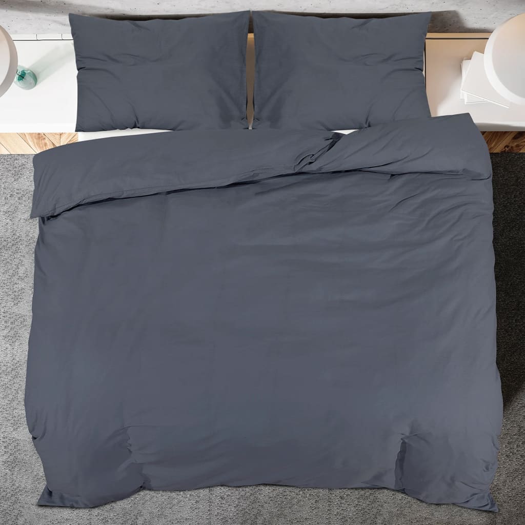 Set posteljine za poplun antracit 140 x 200 cm pamučni