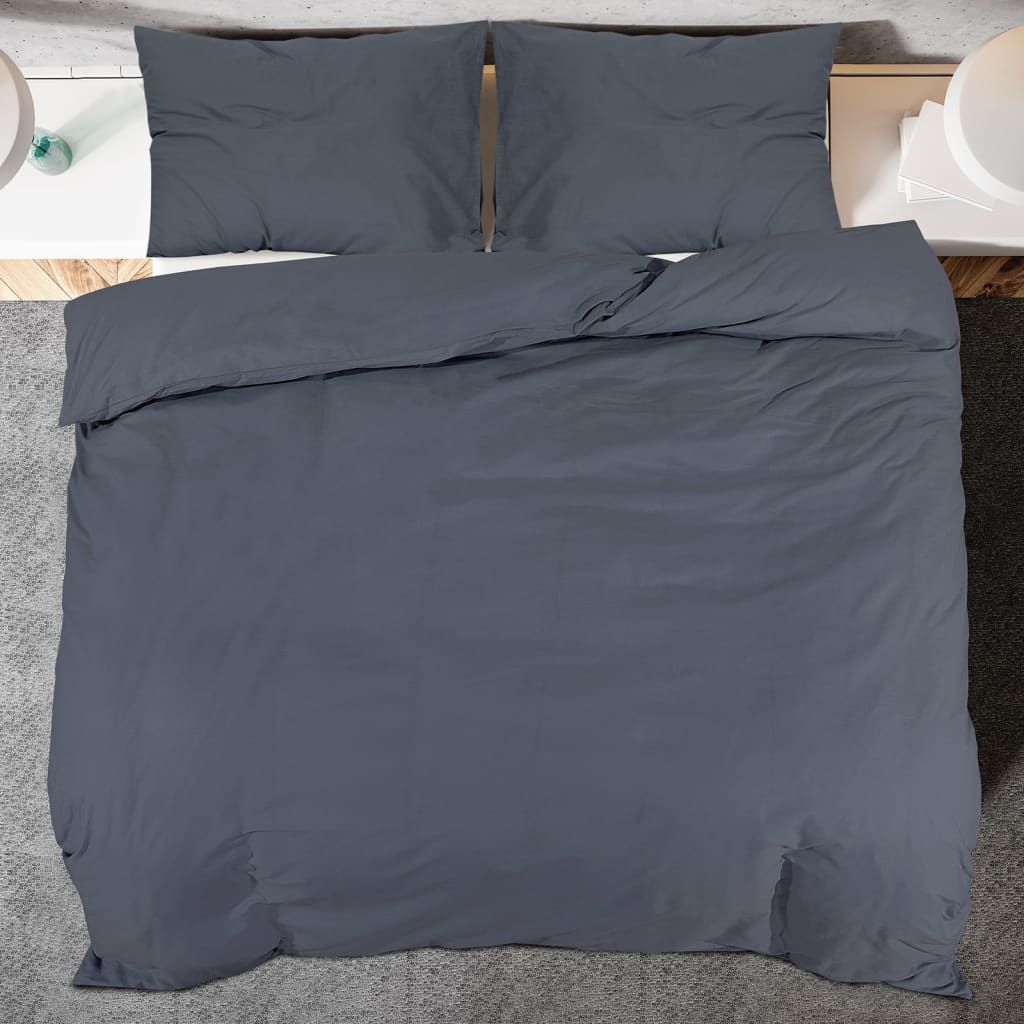 Set posteljine za poplun antracit 200x200 cm pamučni