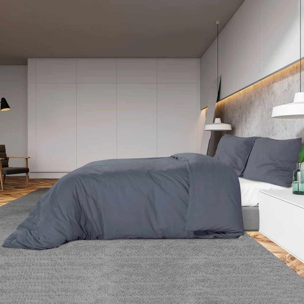 Set posteljine za poplun antracit 135 x 200 cm pamučni