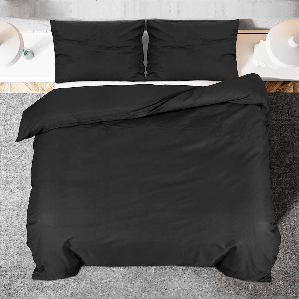 Set posteljine za poplun crni 200x200 cm pamučni