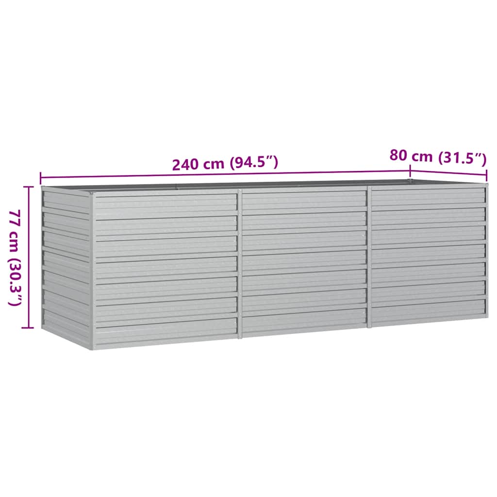 Povišena vrtna gredica 240 x 80 x 77 cm pocinčani čelik srebrna
