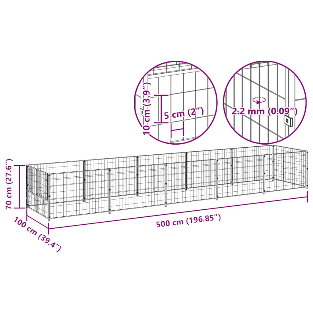 Kavez za pse crni 5 m² čelični