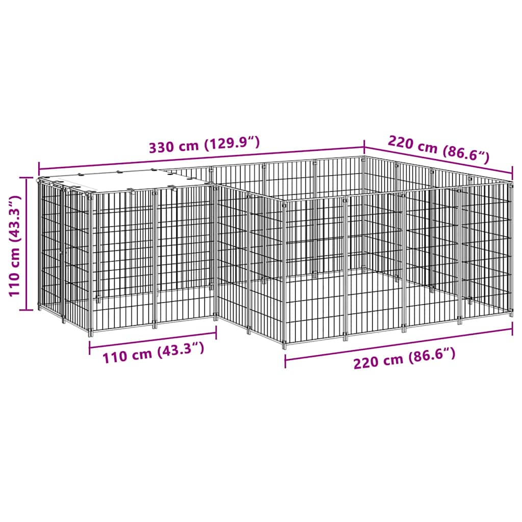 Kavez za pse crni 6,05 m² čelični