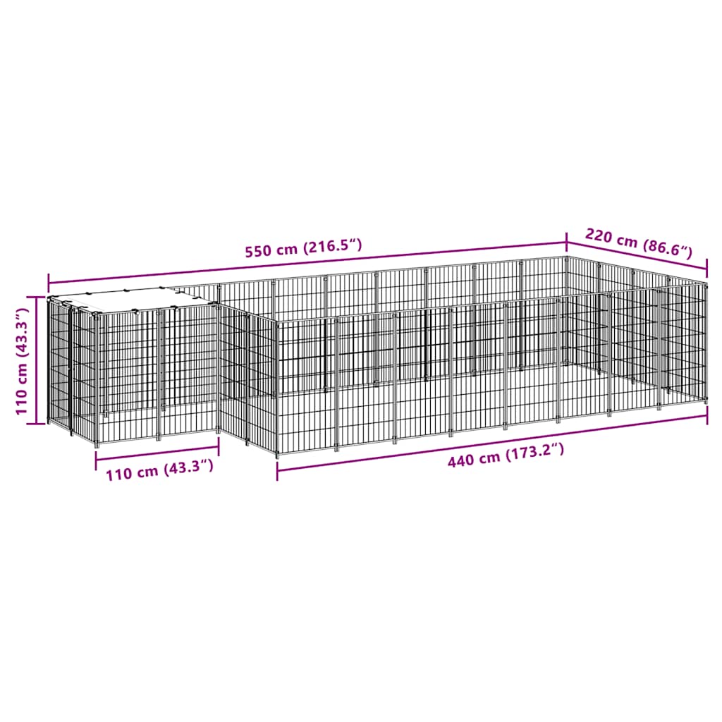 Kavez za pse crni 10,89 m² čelični
