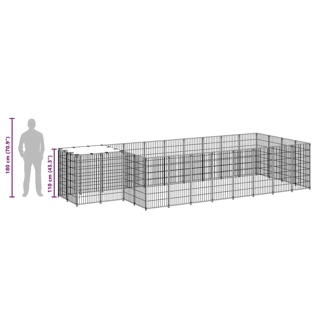 Kavez za pse crni 10,89 m² čelični