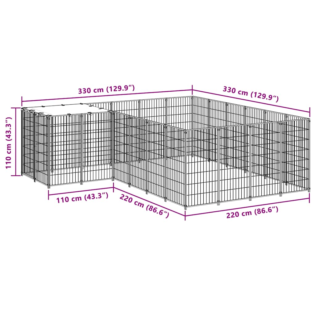 Kavez za pse crni 8,47 m² čelični