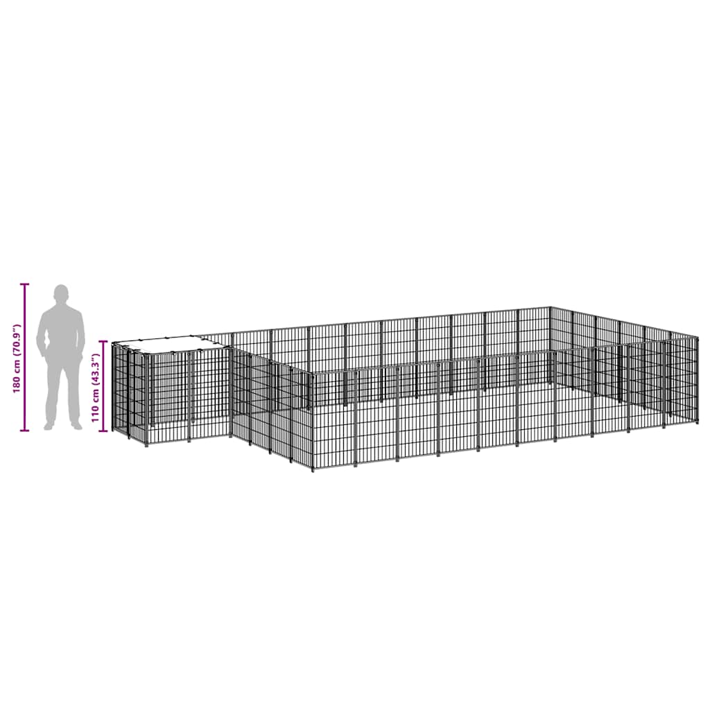 Kavez za pse crni 19,36 m² čelični