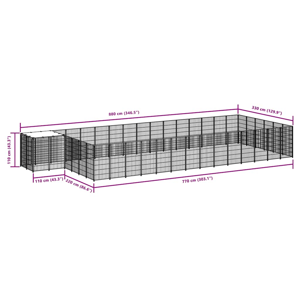 Kavez za pse crni 26,62 m² čelični