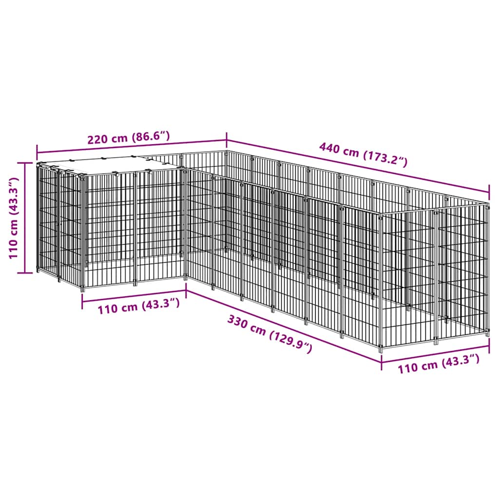 Kavez za pse crni 6,05 m² čelični