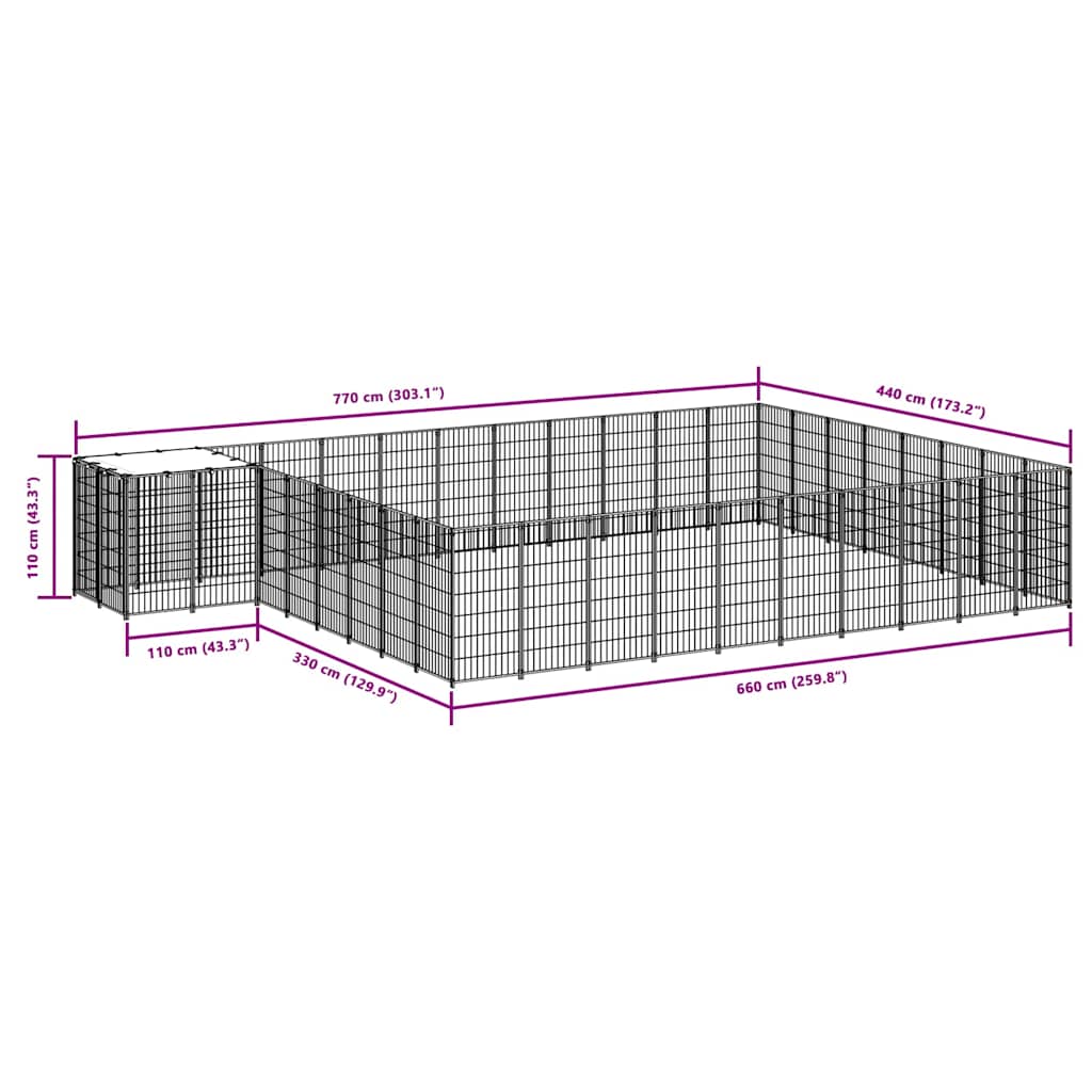 Kavez za pse crni 30,25 m² čelični