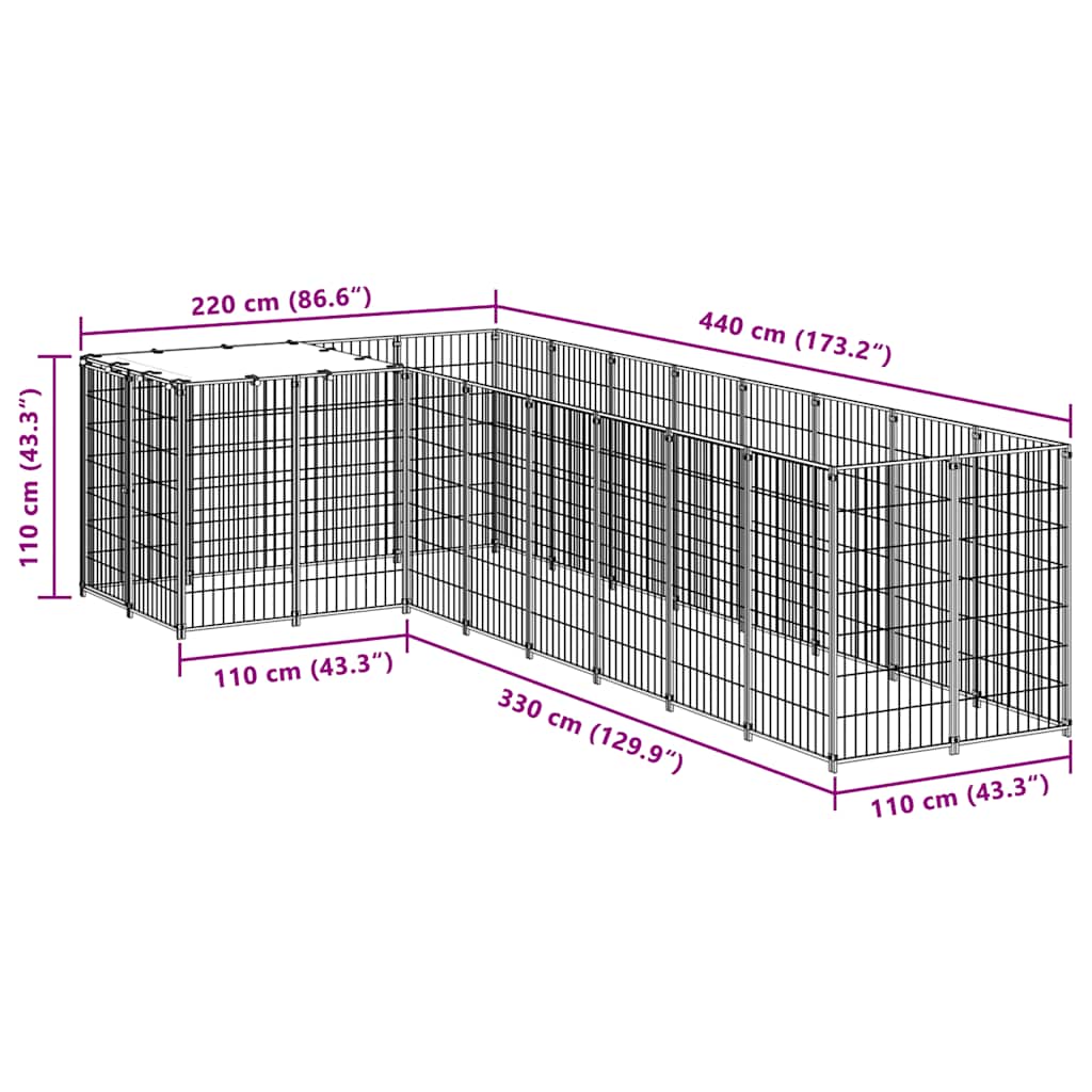Kavez za pse srebrni 6,05 m² čelični