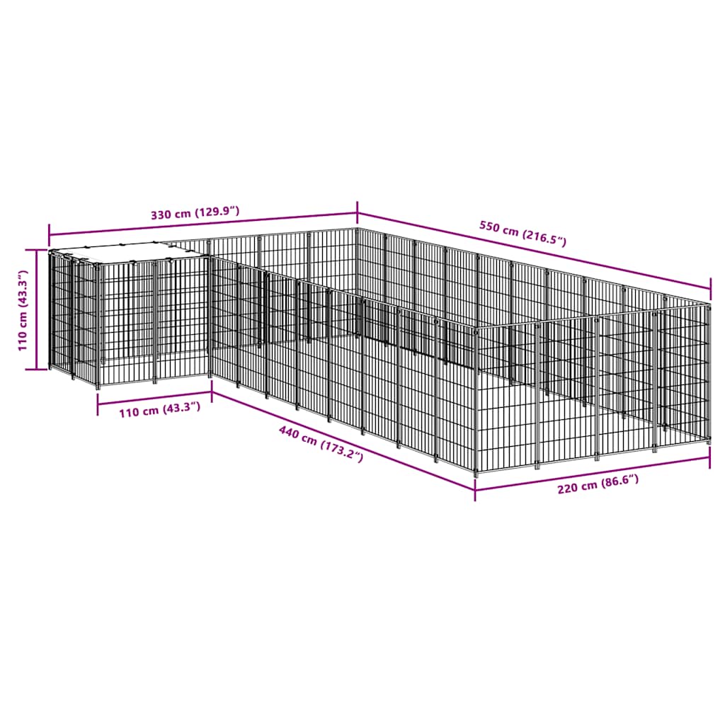 Kavez za pse crni 13,31 m² čelični