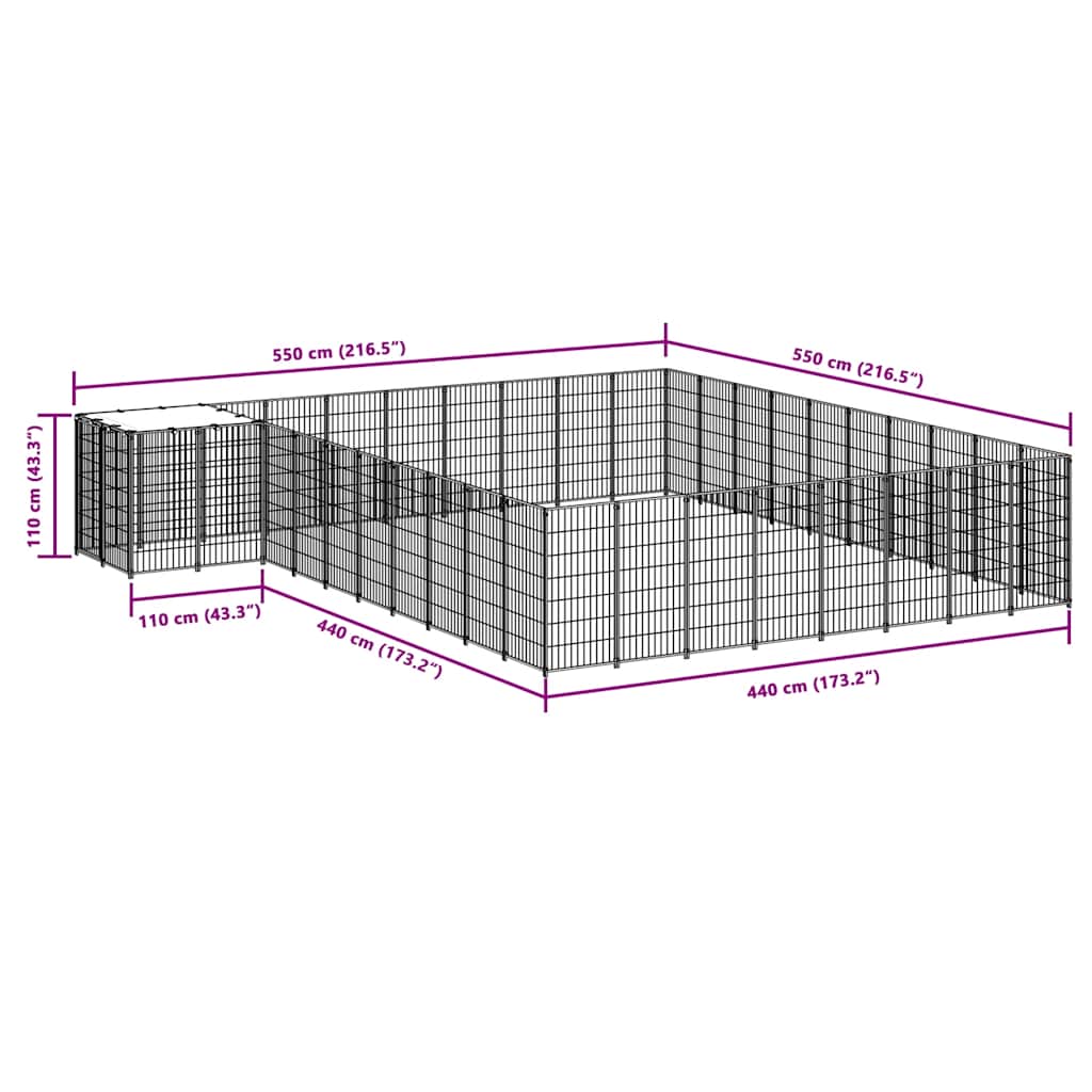 Kavez za pse crni 25,41 m² čelični