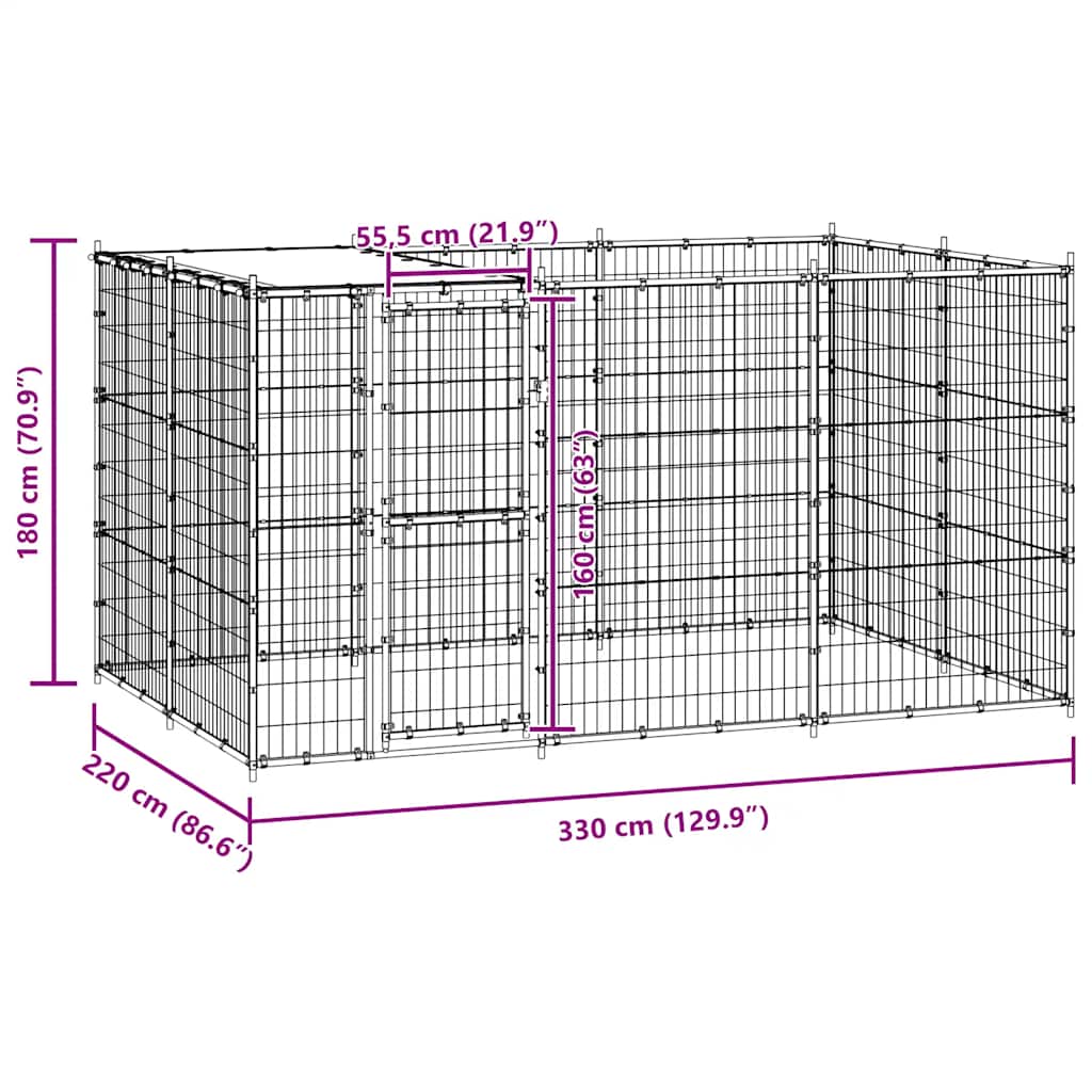 Vanjski kavez za pse s krovom čelični 7,26 m²