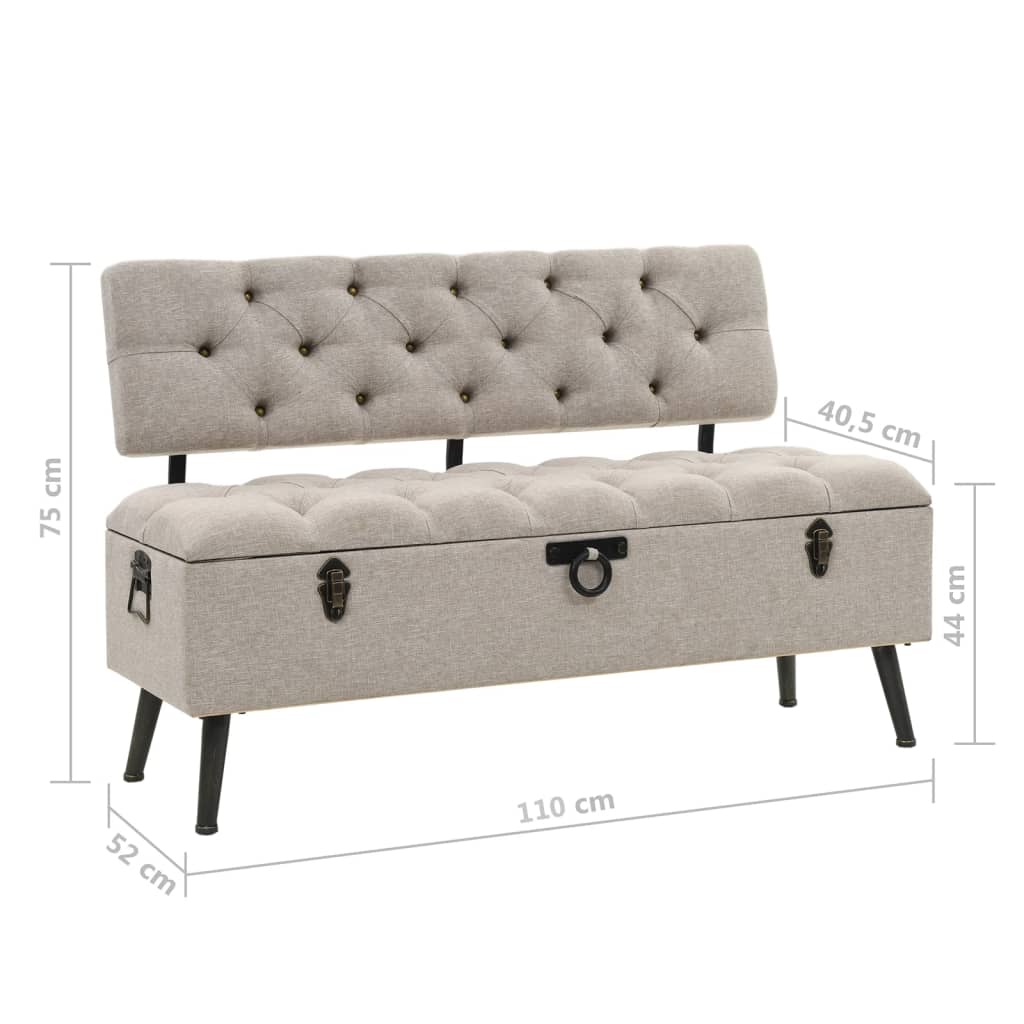 Klupa za pohranu s naslonom 110 cm krem od tkanine