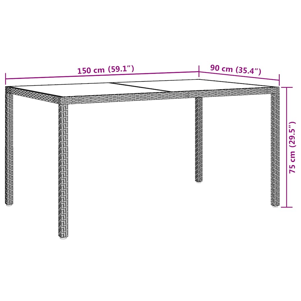 Vrtni stol 150x90x75 cm od kaljenog stakla i poliratana sivi