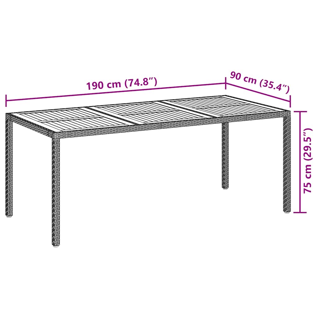 Vrtni stol od poliratana i bagremovog drva 190x90x75 cm sivi