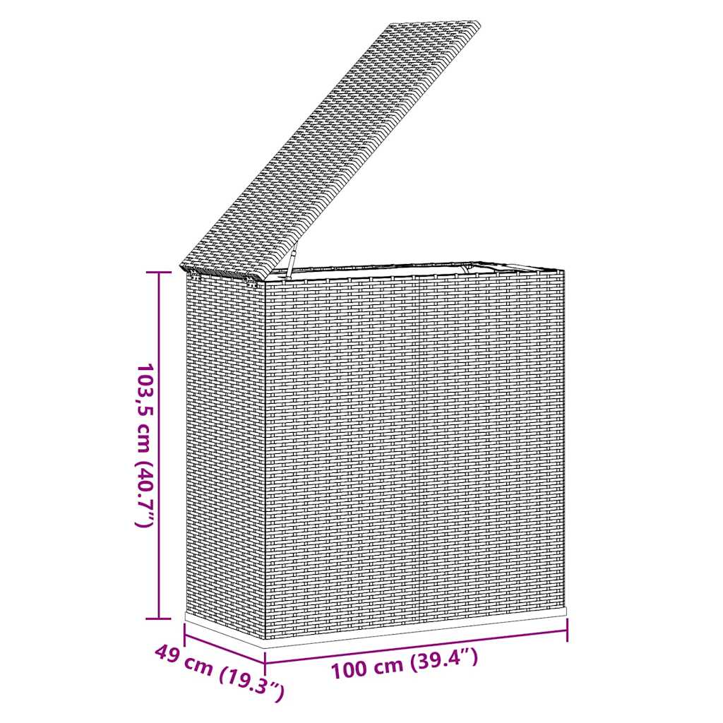 Kutija za vrtne jastuke od PE ratana 100 x 49 x 103,5 cm crna