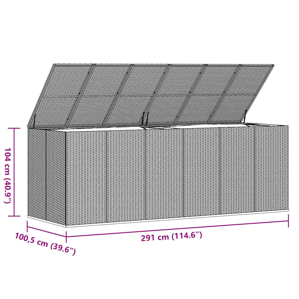 Kutija za vrtne jastuke od PE ratana 291 x 100,5 x 104 cm siva