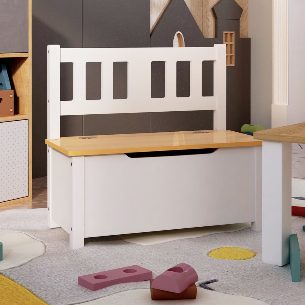 Dječja klupa za pohranu bijela i bež 60 x 30 x 55 cm MDF