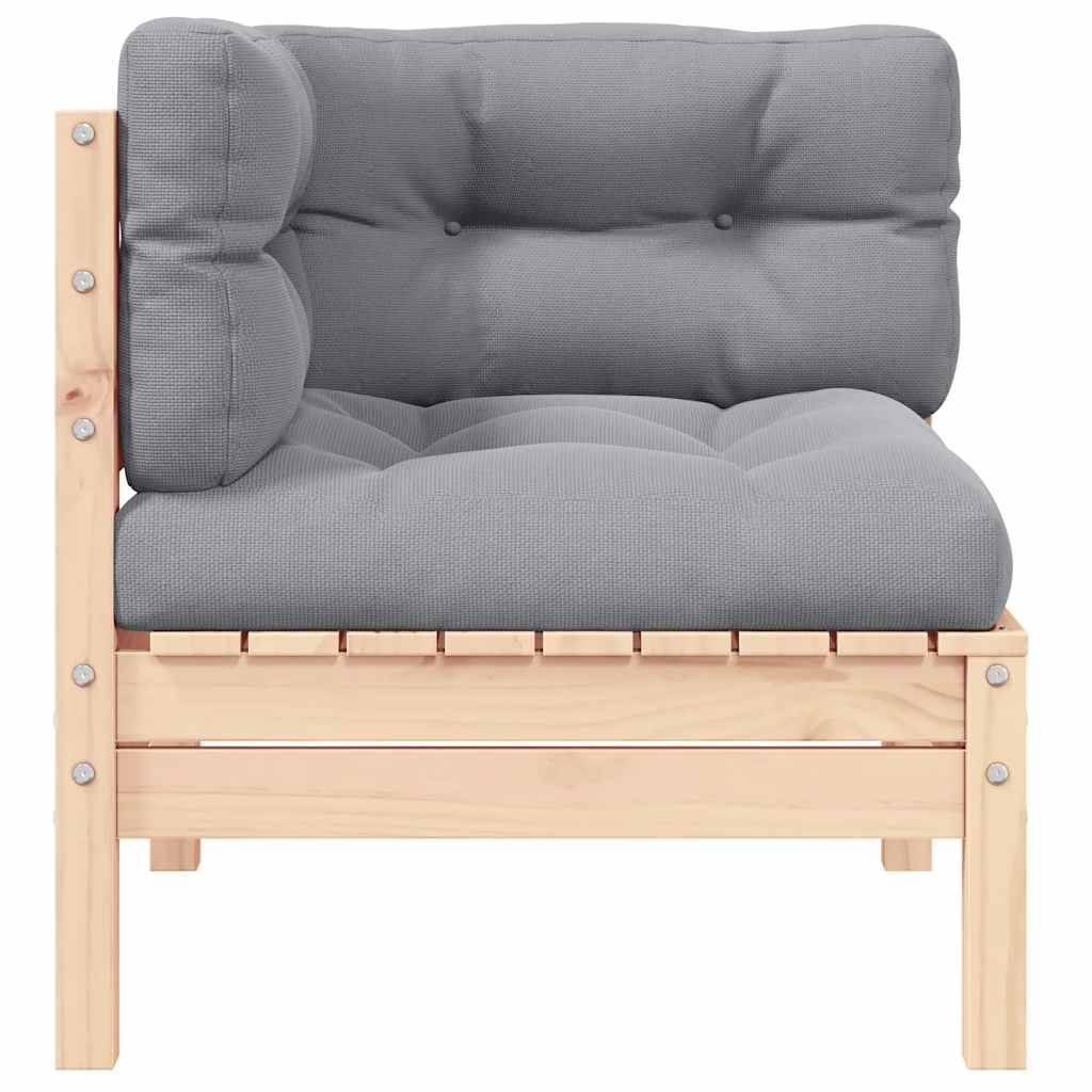 Kutna vrtna sofa sa sivim jastucima od masivne borovine