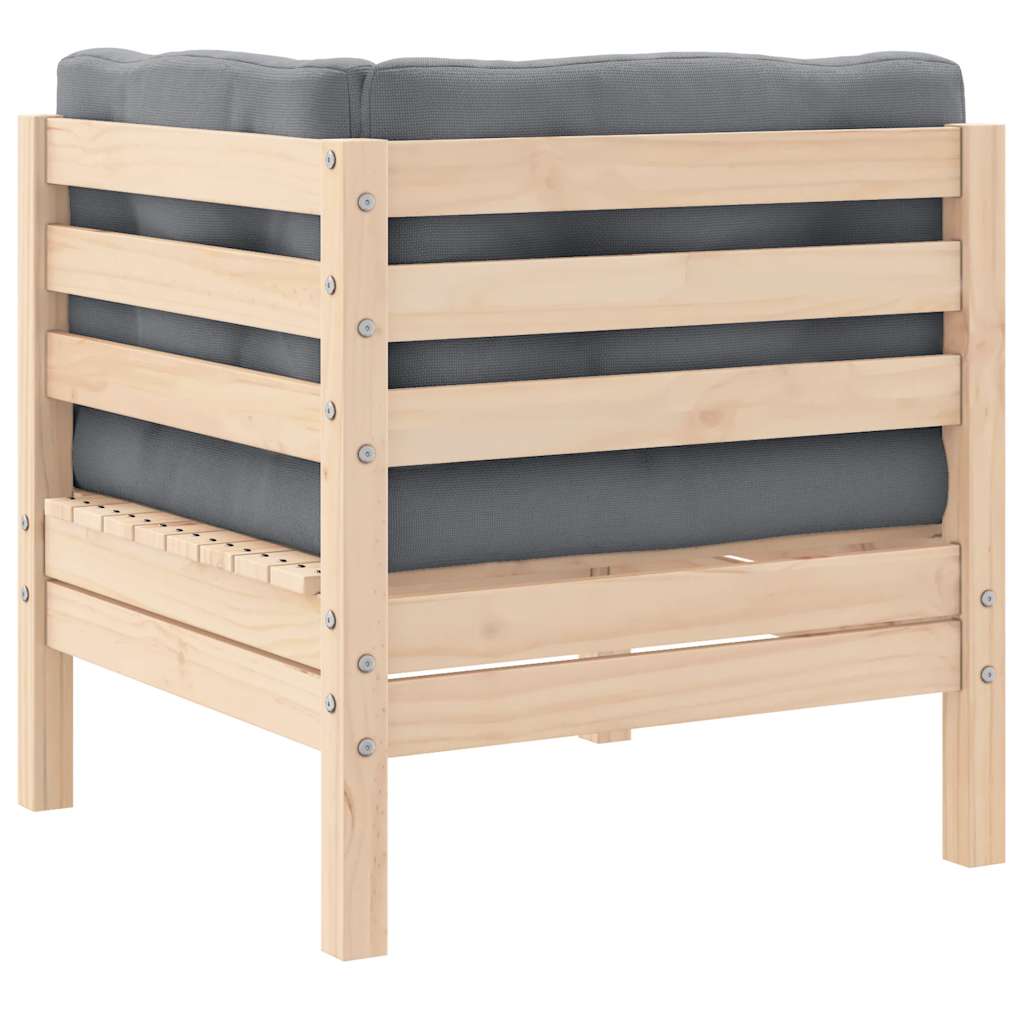 Kutna vrtna sofa sa sivim jastucima od masivne borovine