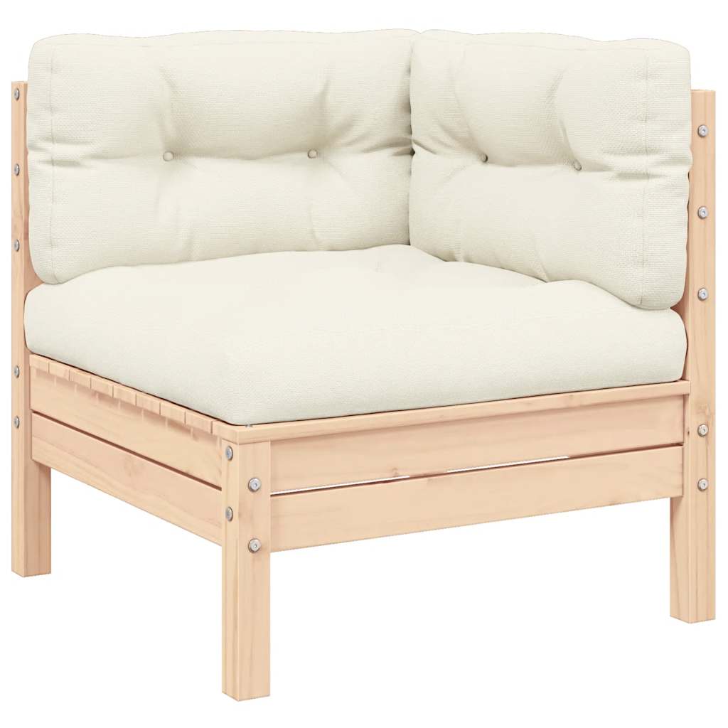 Kutna vrtna sofa s krem jastucima od masivne borovine