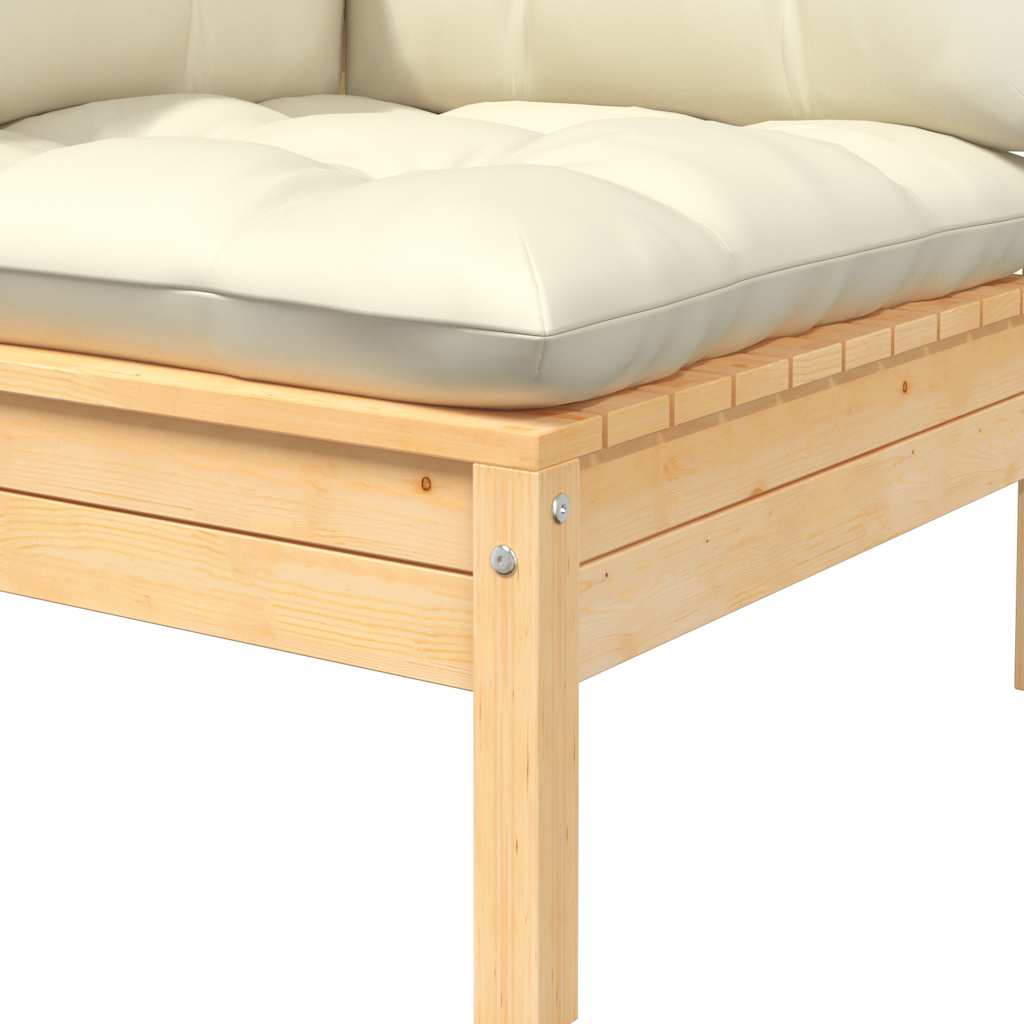 Kutna vrtna sofa s krem jastucima od masivne borovine