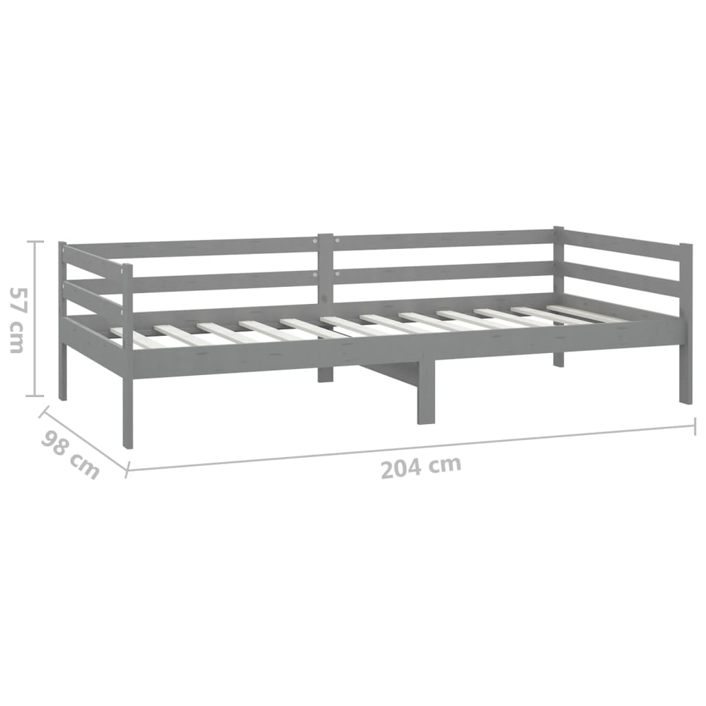 Dnevni ležaj s madracem 90 x 200 cm sivi od masivne borovine