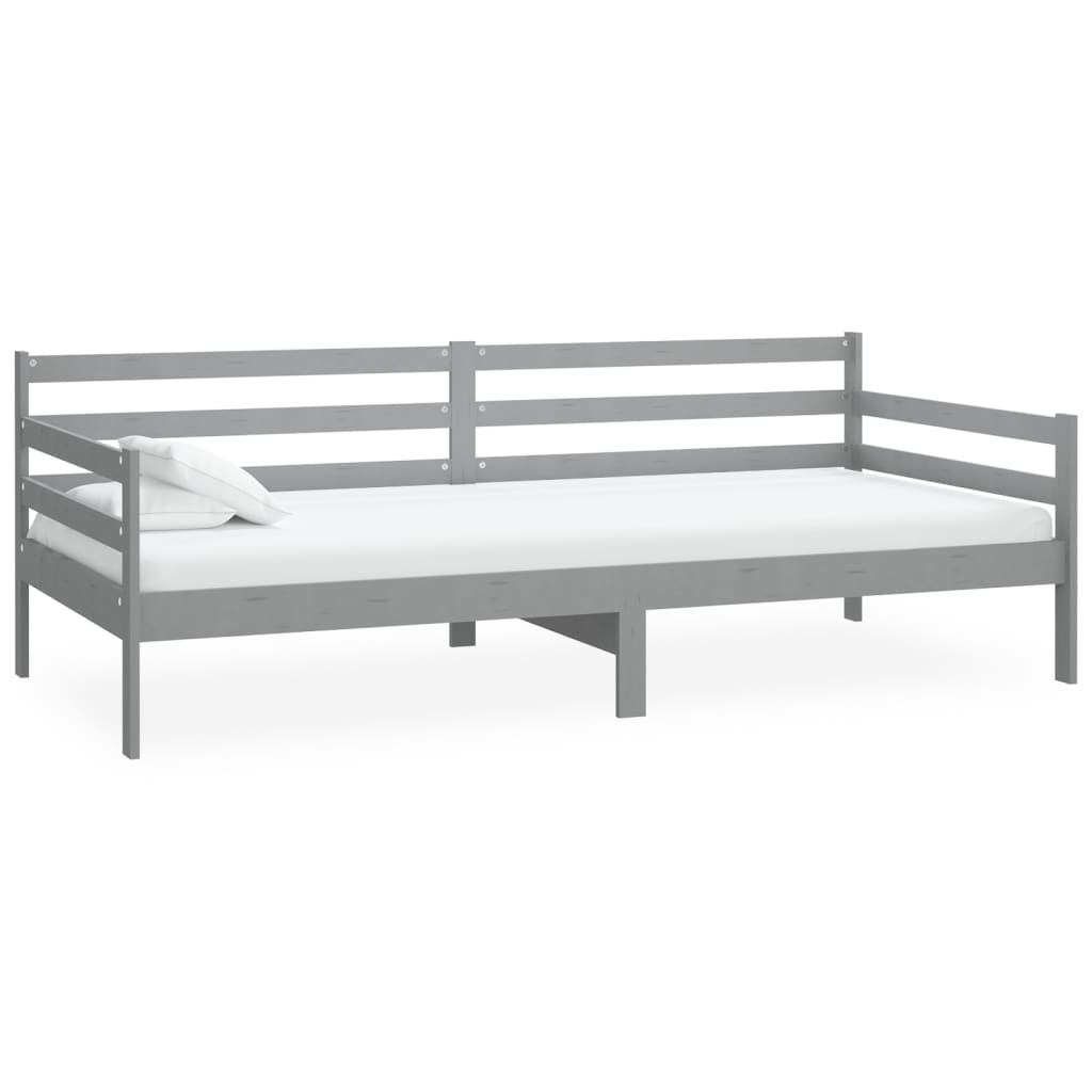 Dnevni ležaj s madracem 90 x 200 cm sivi od masivne borovine