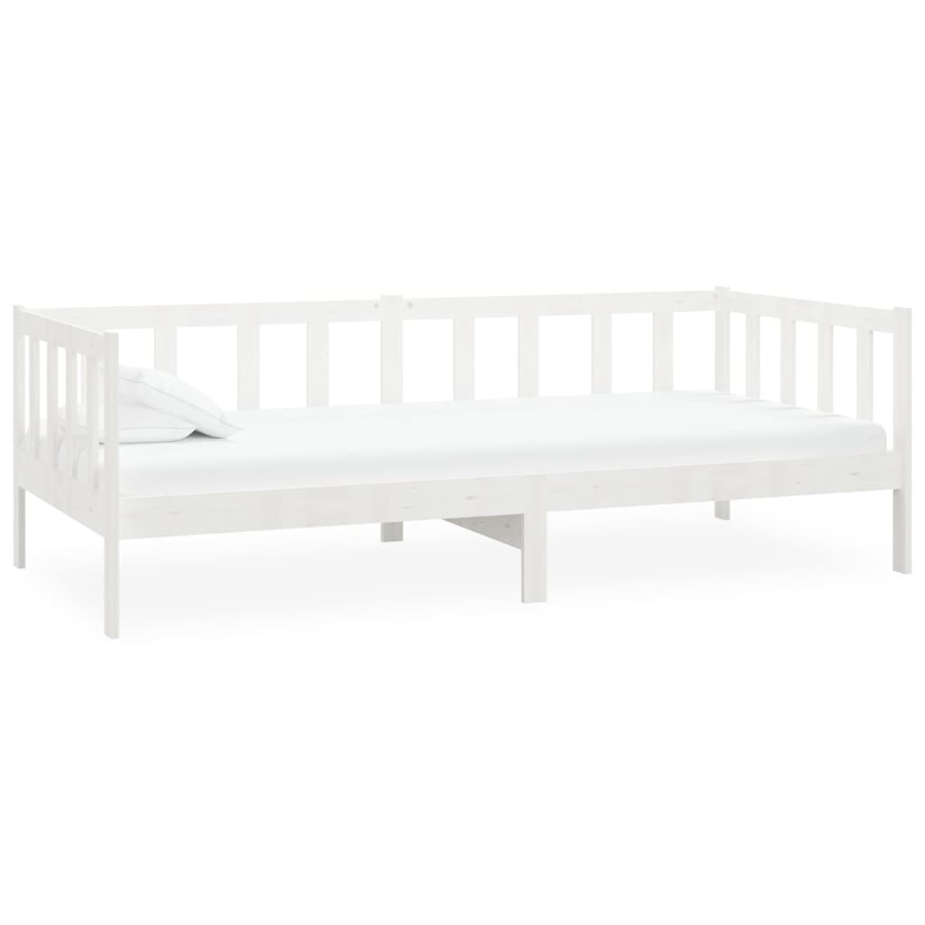 Dnevni ležaj s madracem 90 x 200 cm bijeli od masivne borovine