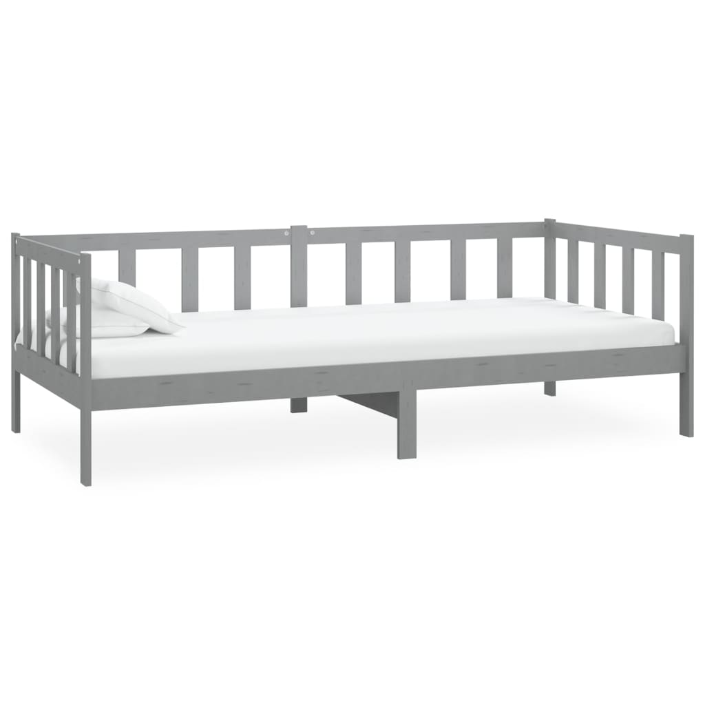 Dnevni ležaj s madracem 90 x 200 cm sivi od masivne borovine