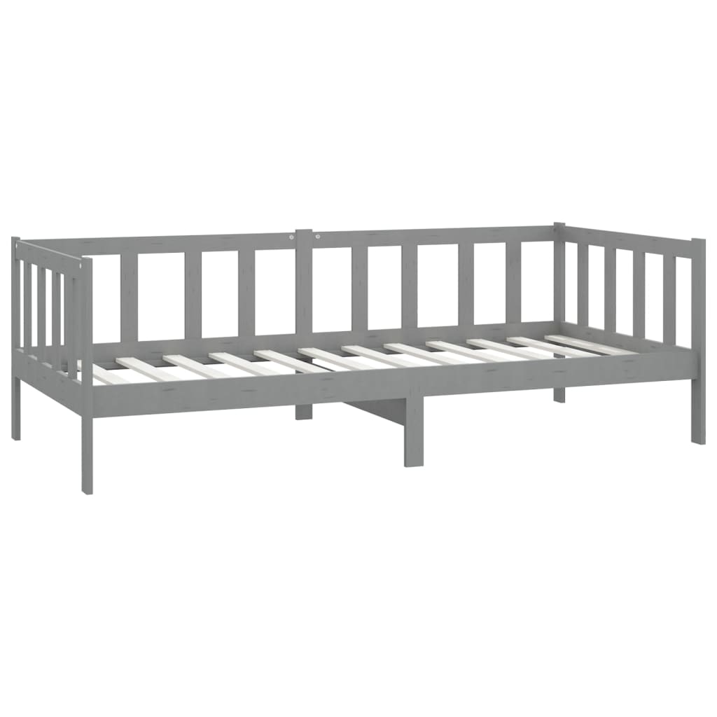Dnevni ležaj s madracem 90 x 200 cm sivi od masivne borovine