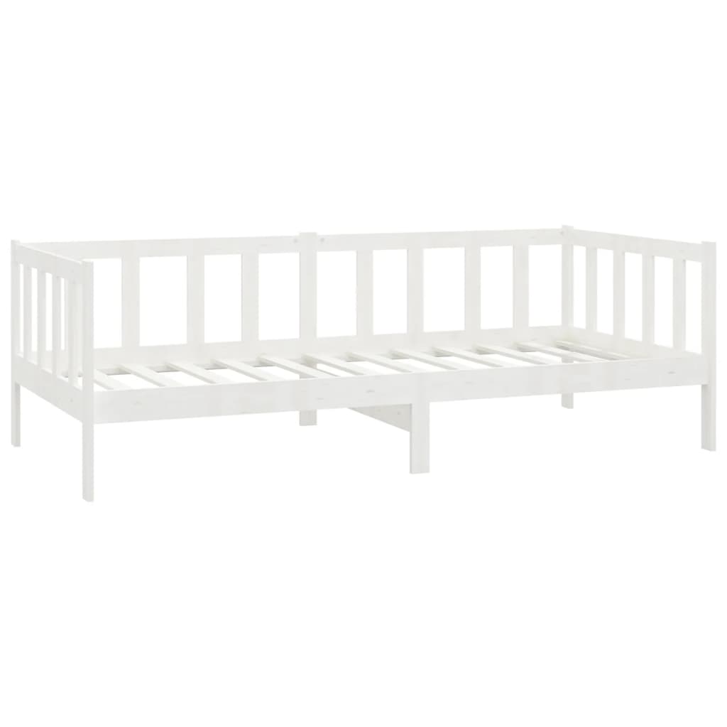 Dnevni ležaj s madracem 90 x 200 cm bijeli od masivne borovine