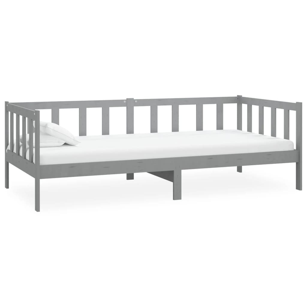 Dnevni ležaj s madracem 90 x 200 cm sivi od masivne borovine