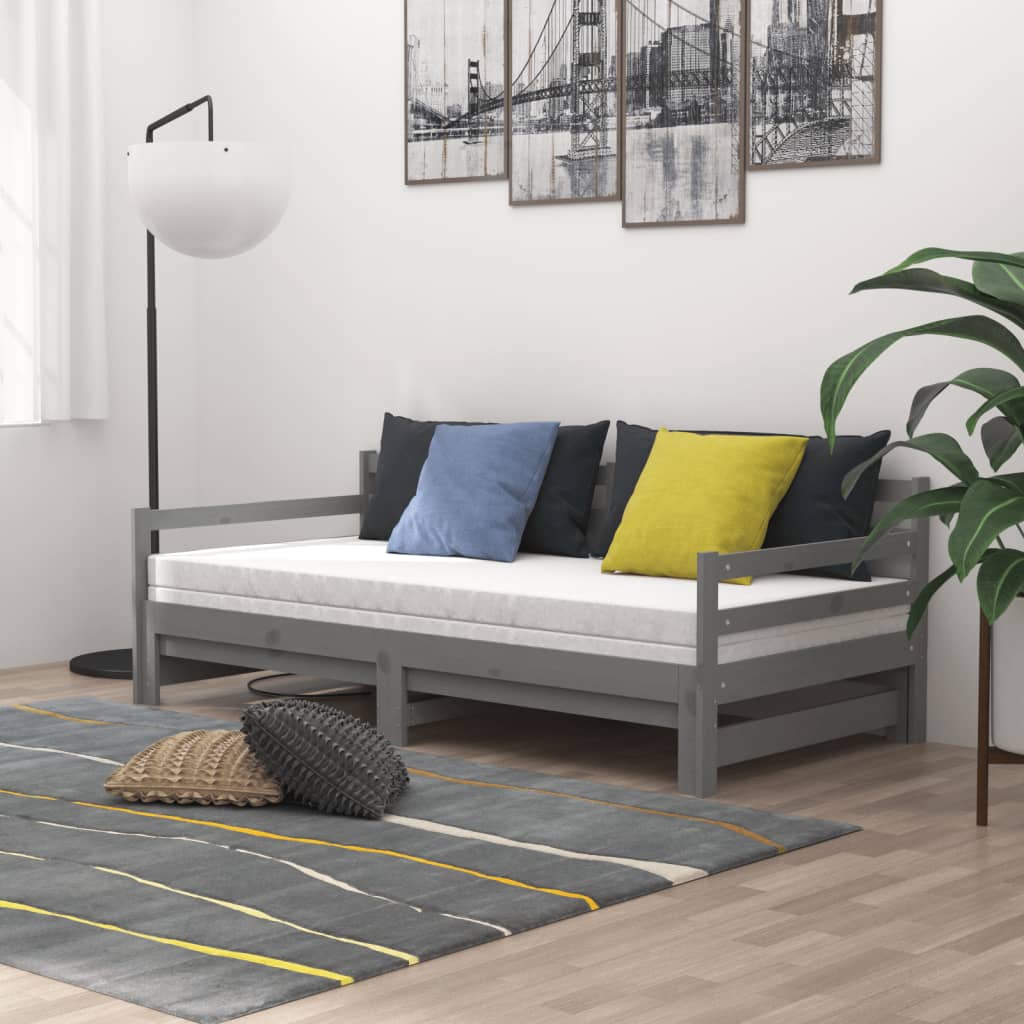 Dnevni ležaj na izvlačenje 2 x (90 x 200) cm sivi od borovine