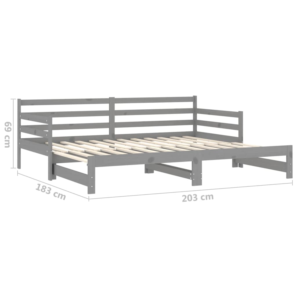 Dnevni ležaj na izvlačenje 2 x (90 x 200) cm sivi od borovine
