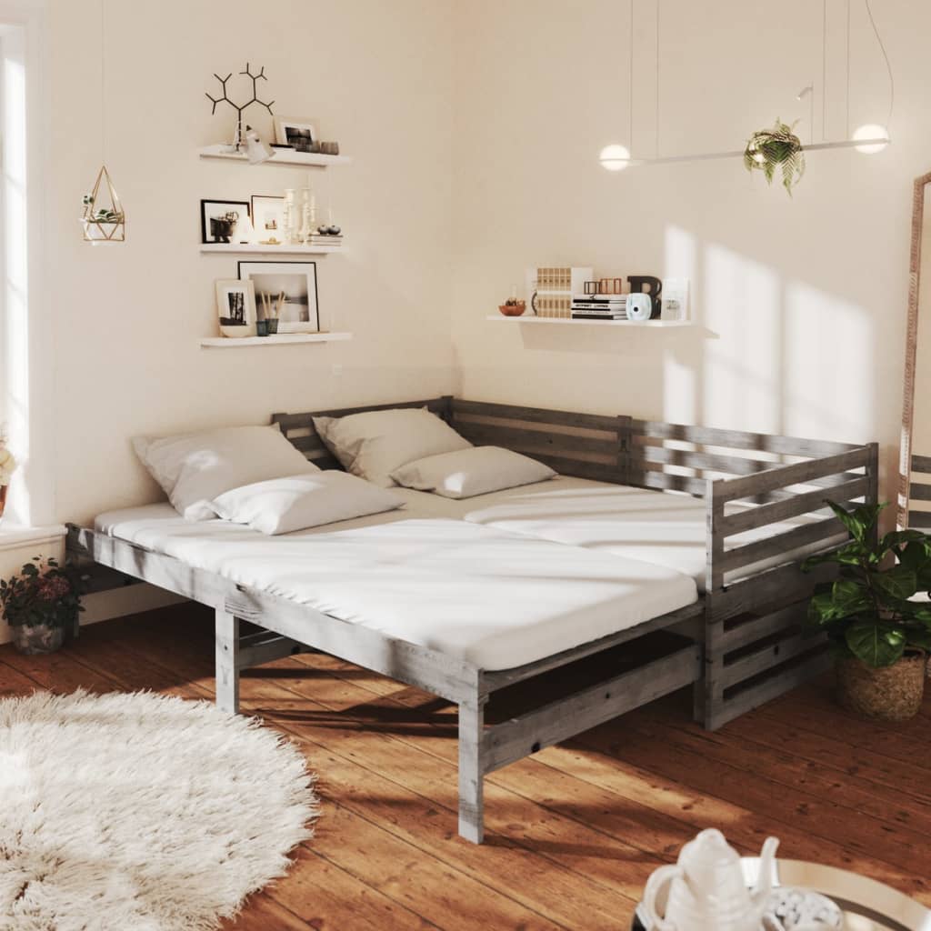 Dnevni ležaj na izvlačenje 2 x (90 x 200) cm sivi od borovine