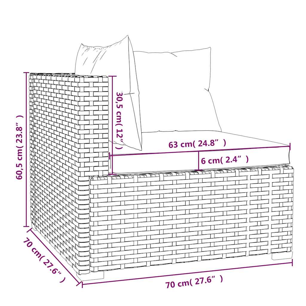4-dijelna vrtna garnitura od poliratana s jastucima crna