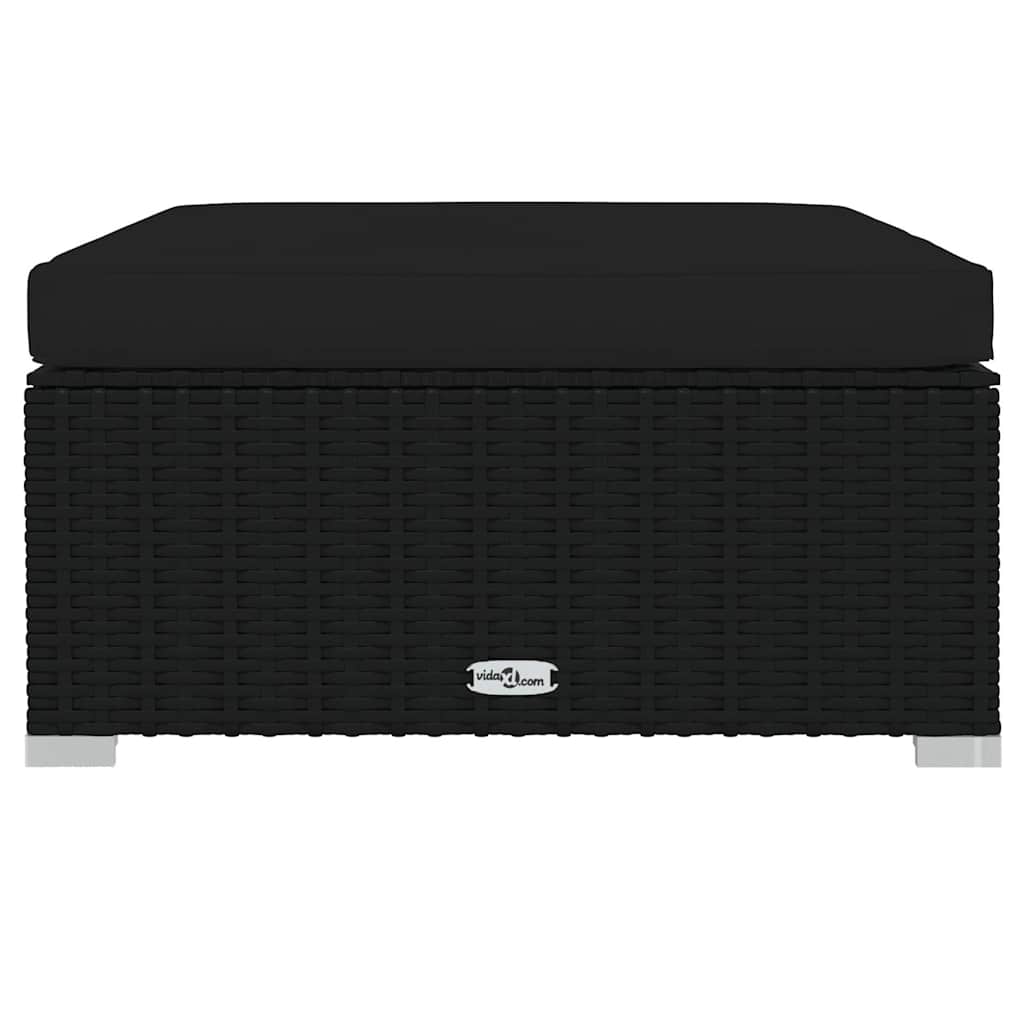 Vrtni tabure s jastukom crni 70 x 70 x 30 cm od poliratana