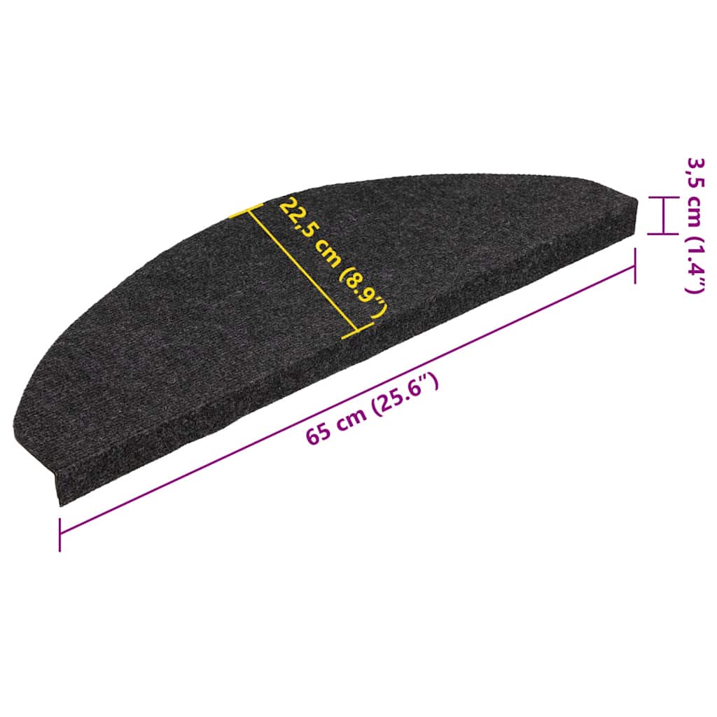 Samoljepljivi otirači za stepenice 15 kom 65x22,5x3,5 cm crni
