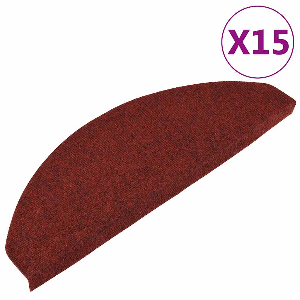 Samoljepljivi otirači za stepenice 15 kom 65x22,5x3,5 cm crveni