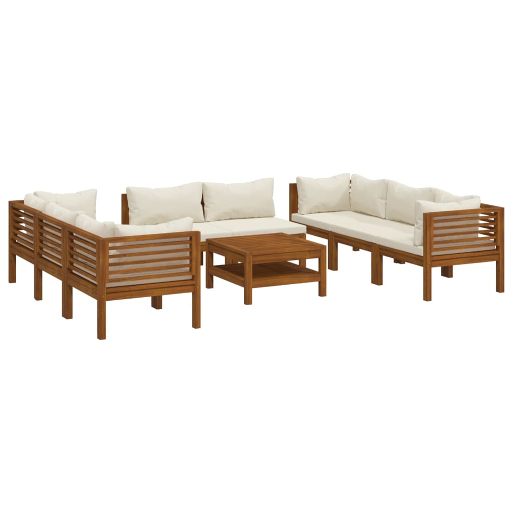9-dijelna vrtna garnitura s krem jastucima masivno drvo bagrema