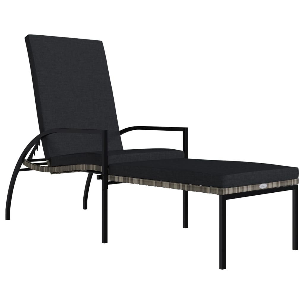 Ležaljka za sunčanje s osloncem za noge PE ratan siva