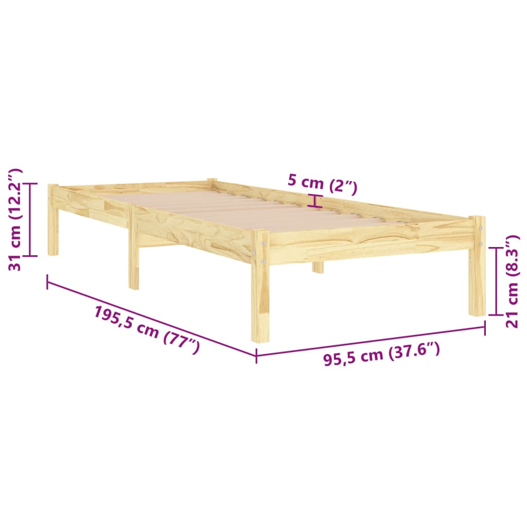Okvir za krevet od masivnog drva 90 x 190 cm jednokrevetni